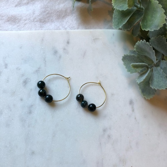 The Poppy - Dainty Hoop with Deep Emerald Beads - Picture 4 of 6